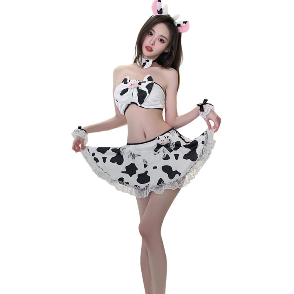4471 cosplay anime cow sexy Kawaii lingerie Japanese maid pajamas black